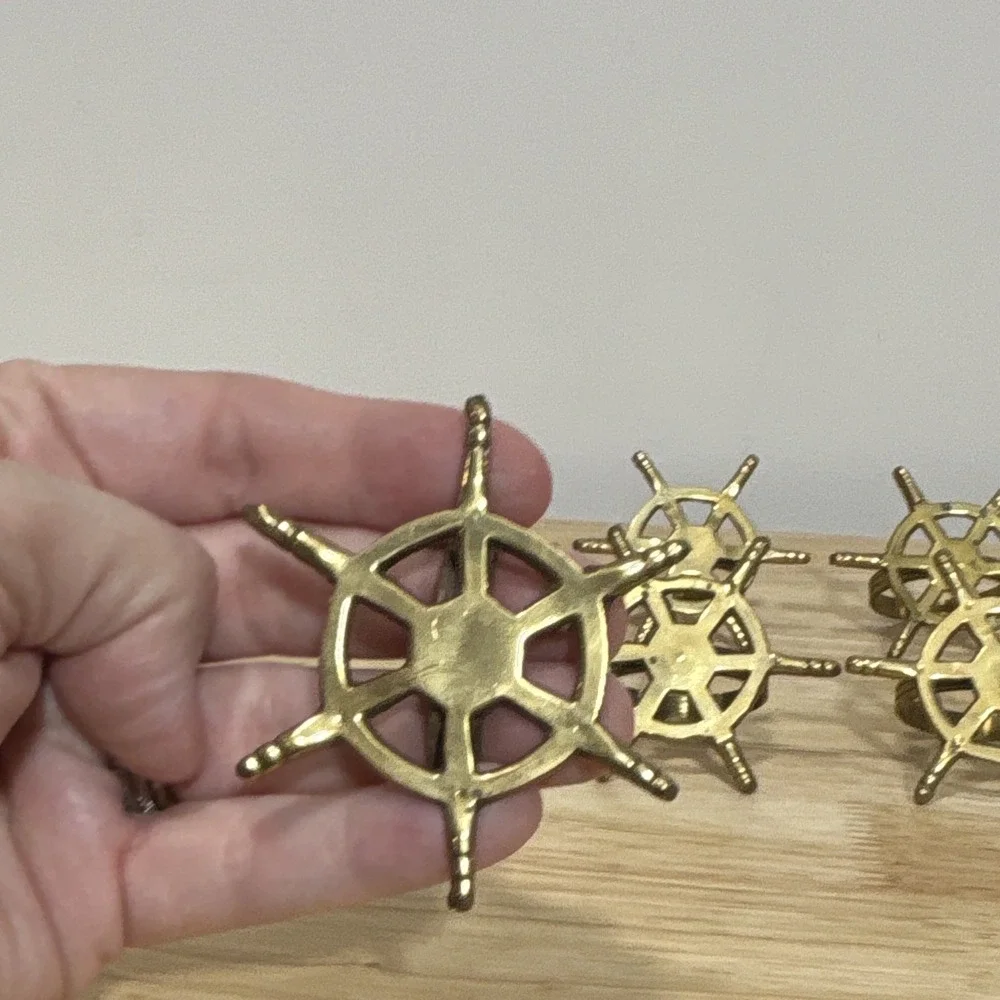 6 Brass Metal Ship Wheel Napkin Rings Nautical Decorative Table Decor Gold Tone